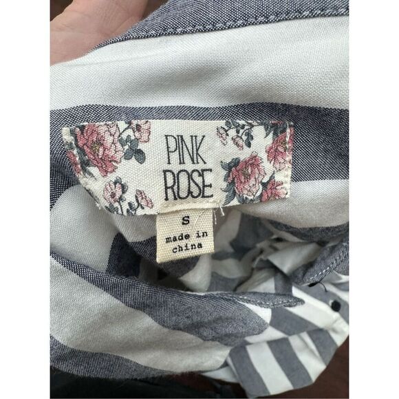 Pink Rose Stripe Button Down Blouse with Tie Front Size Small - Picture 3 of 7